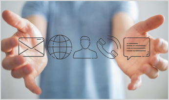 a person holding icons for email, internet, phone, text