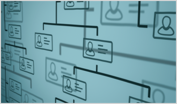Close up view of a company organization chart on a whiteboard hand drawn style.