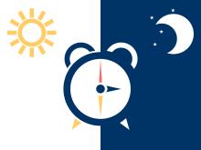 Clock with sun on left side of clock indicating daytime and moon on the right of clock indicating night time. Image courtesy iStock 